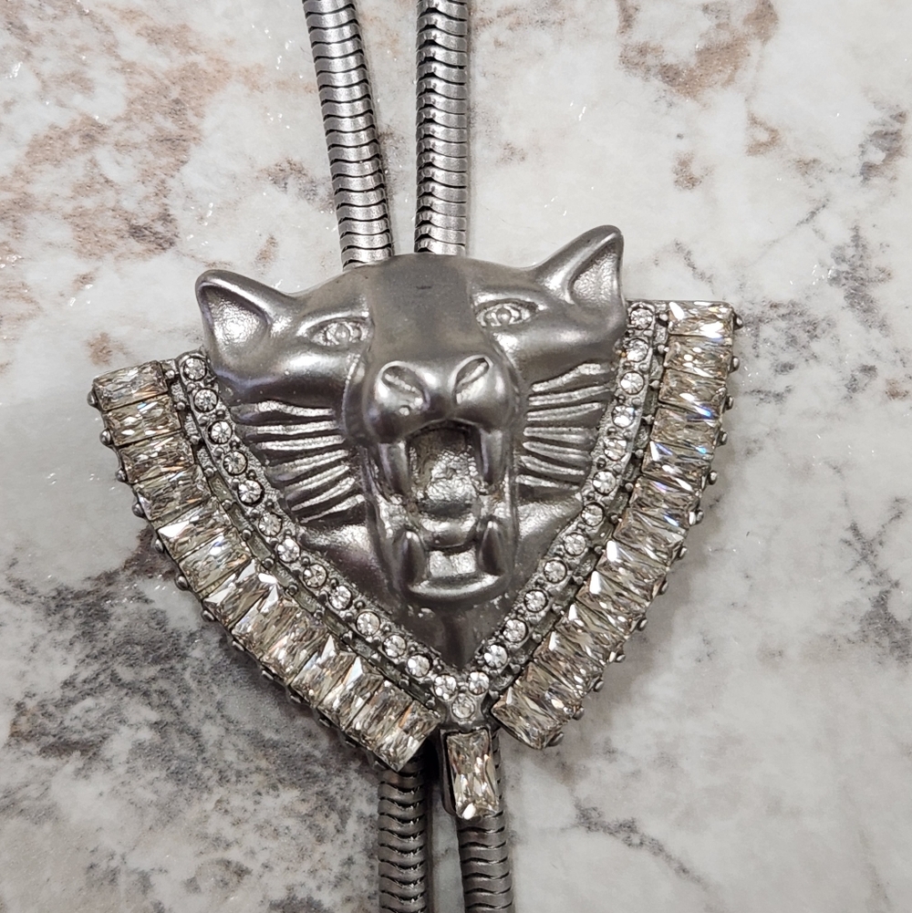 New Silver Panther Rhinestone Unisex Bolo Pendant Necklace